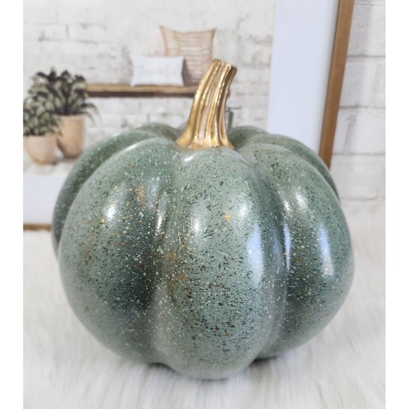Olive & Thyme Other - Thanksgiving Fall Green Gold Resin Pumpkin Shabby Chic Gold Speckled 10.5" NEW